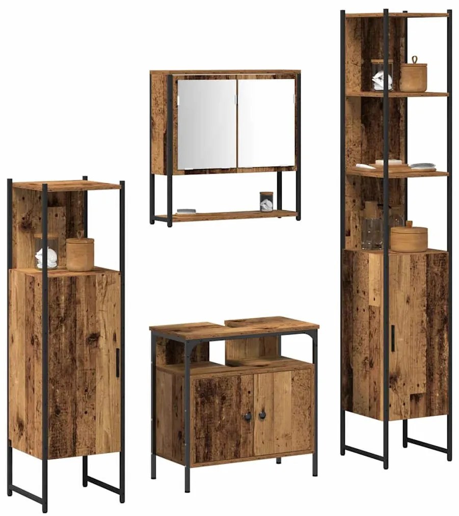 vidaXL Σετ Επίπλων Μπάνιου 4 pcs Παλαιό ξύλο 33 x 33 x 185.5 εκ