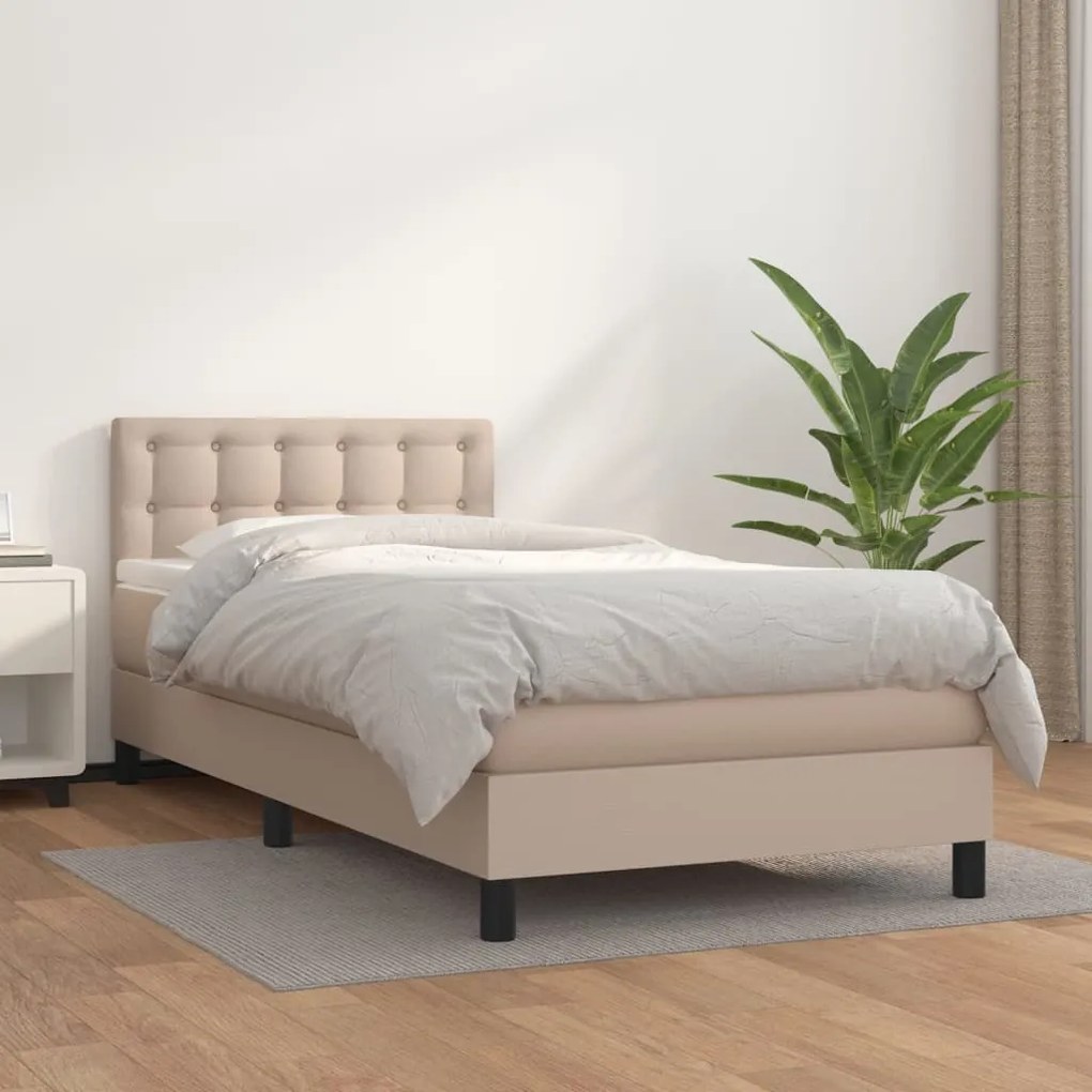 Κρεβάτι Boxspring με Στρώμα Καπουτσίνο 90x190εκ.από Συνθ. Δέρμα - Καφέ