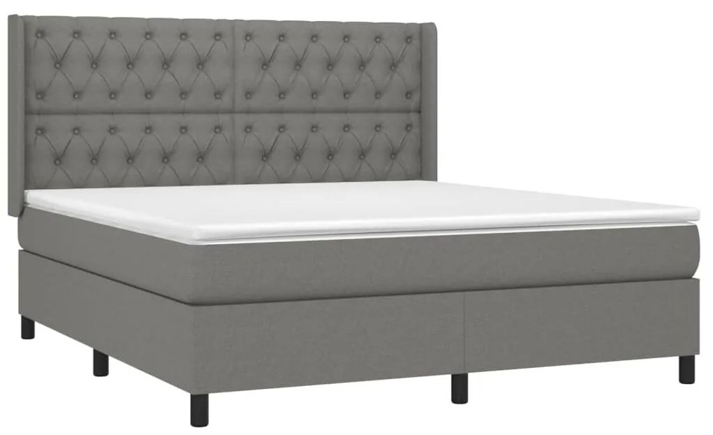 Κρεβάτι Boxspring με Στρώμα Σκούρο Γκρι 160x200 εκ Υφασμάτινο - Γκρι