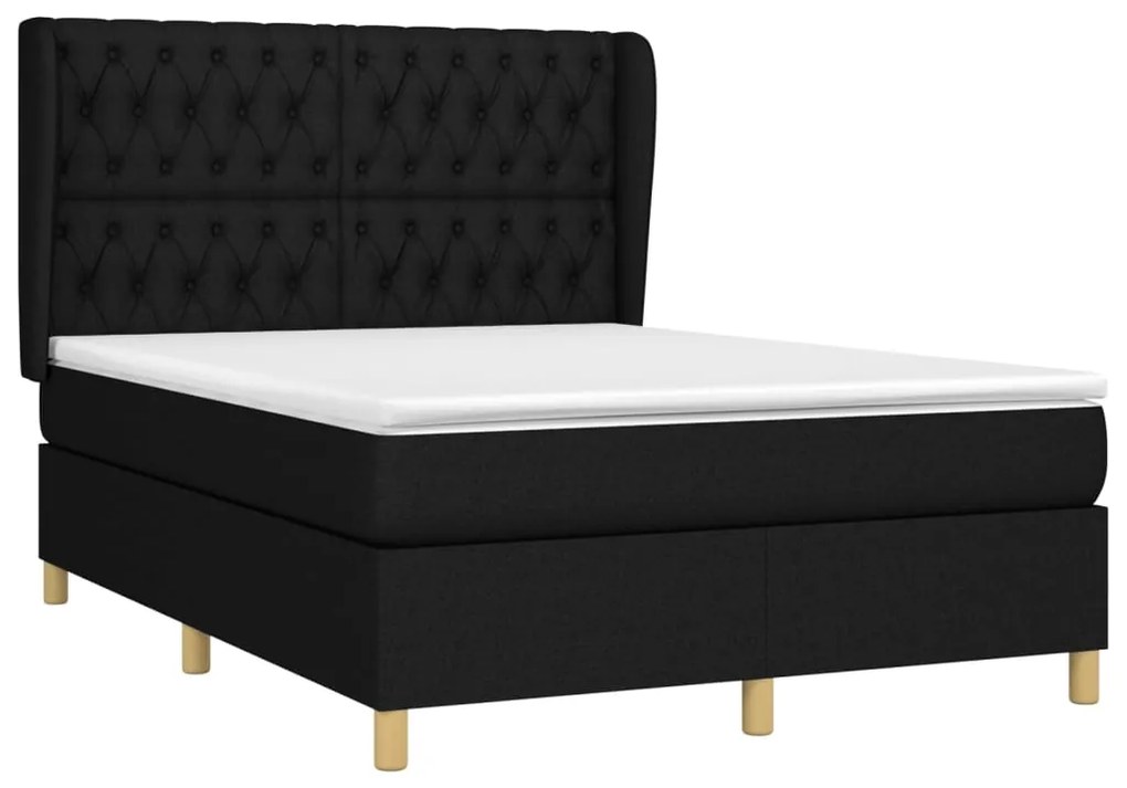 vidaXL Κρεβάτι Boxspring με Στρώμα Μαύρο 140x200 εκ. Υφασμάτινο