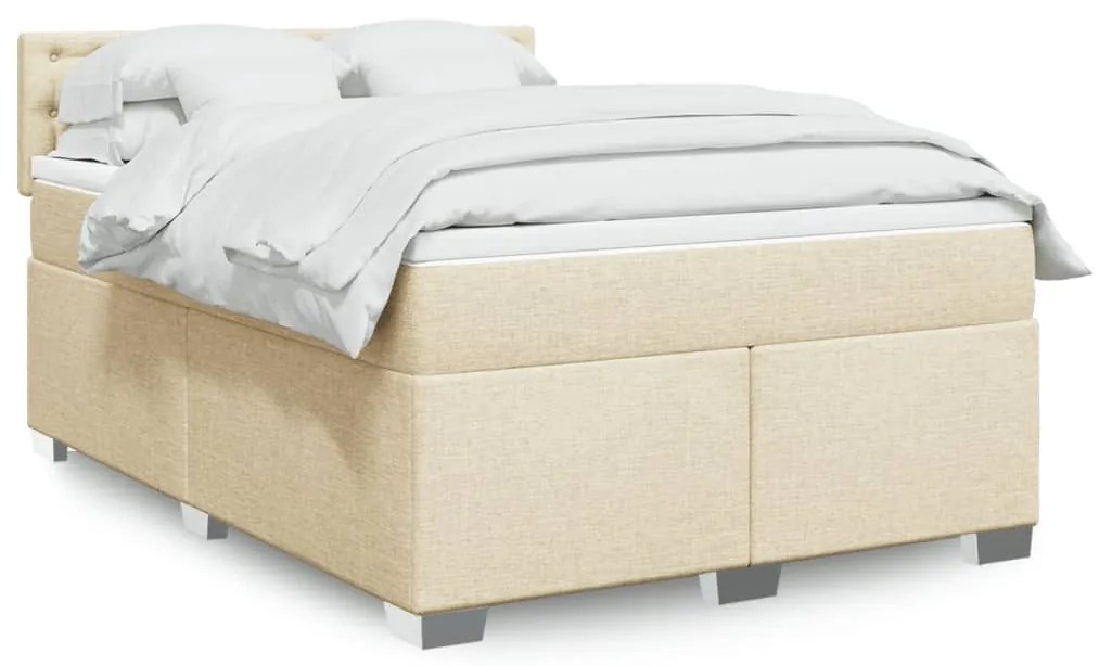 vidaXL Κρεβάτι Boxspring με Στρώμα Κρεμ 140x200 εκ. Υφασμάτινο