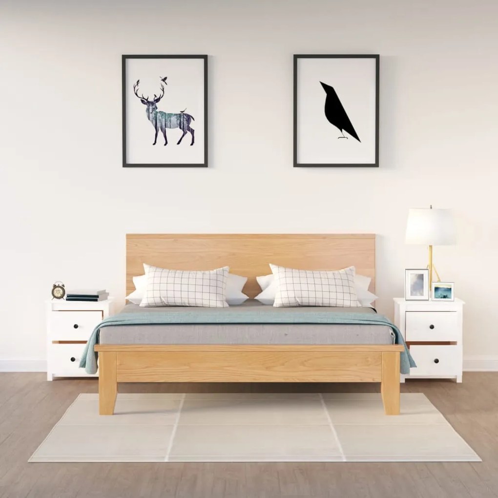 vidaXL Κομοδίνα 2 τεμ. Λευκά 50 x 35 x 61,5 εκ. από Μασίφ Ξύλο Πεύκου