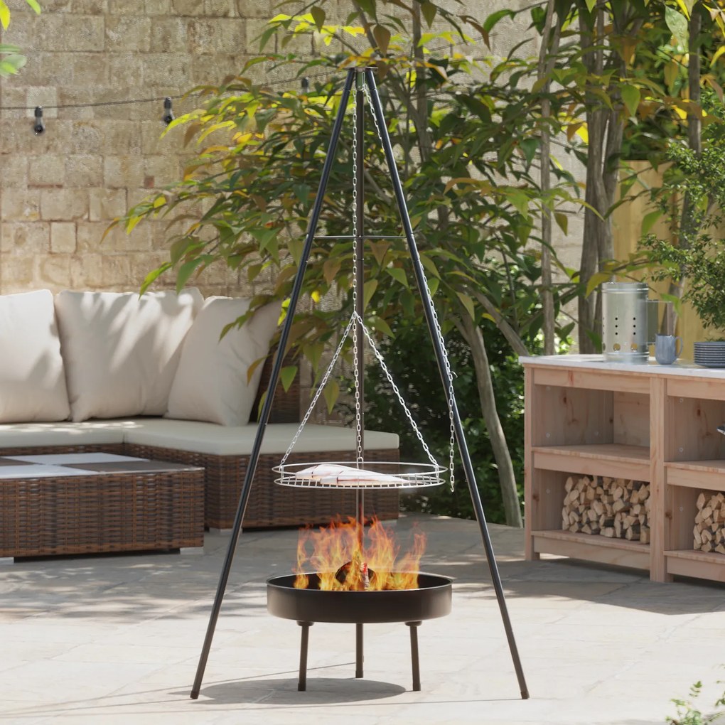 vidaXL Τρίποδο Μαγειρέματος Με Grill Grate Και Τηγάνι Φωτιάς 170 εκ.