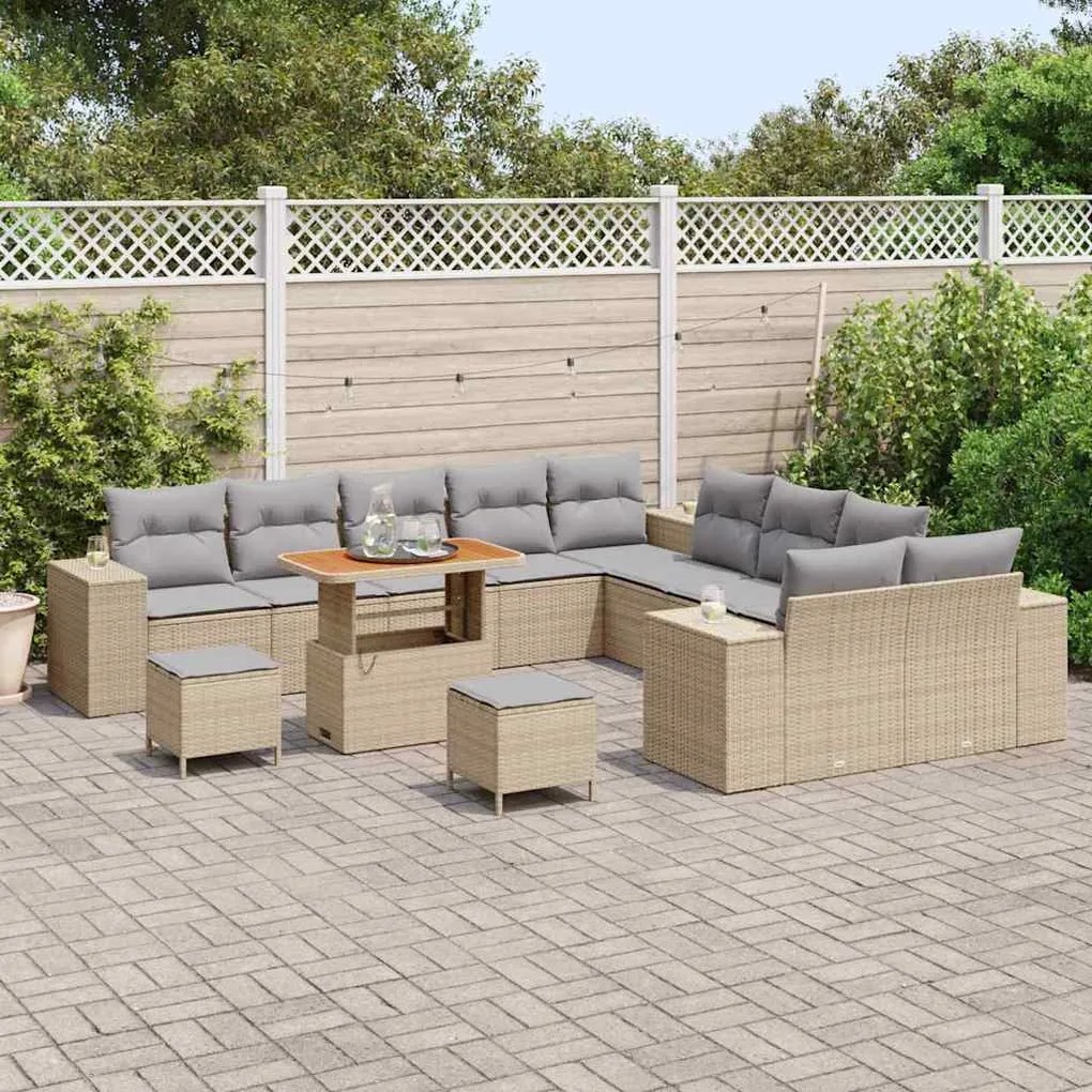 vidaXL Σετ Καναπέ Κήπου Ρυθμιζόμενο ύψος 13 pcs Μπεζ συνθετικό ρατάν