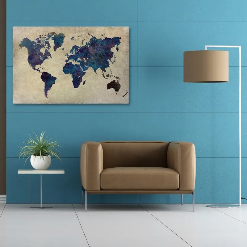 Πίνακας σε καμβά &quot;World Map&quot; Megapap ψηφιακής εκτύπωσης 125x80x3εκ.