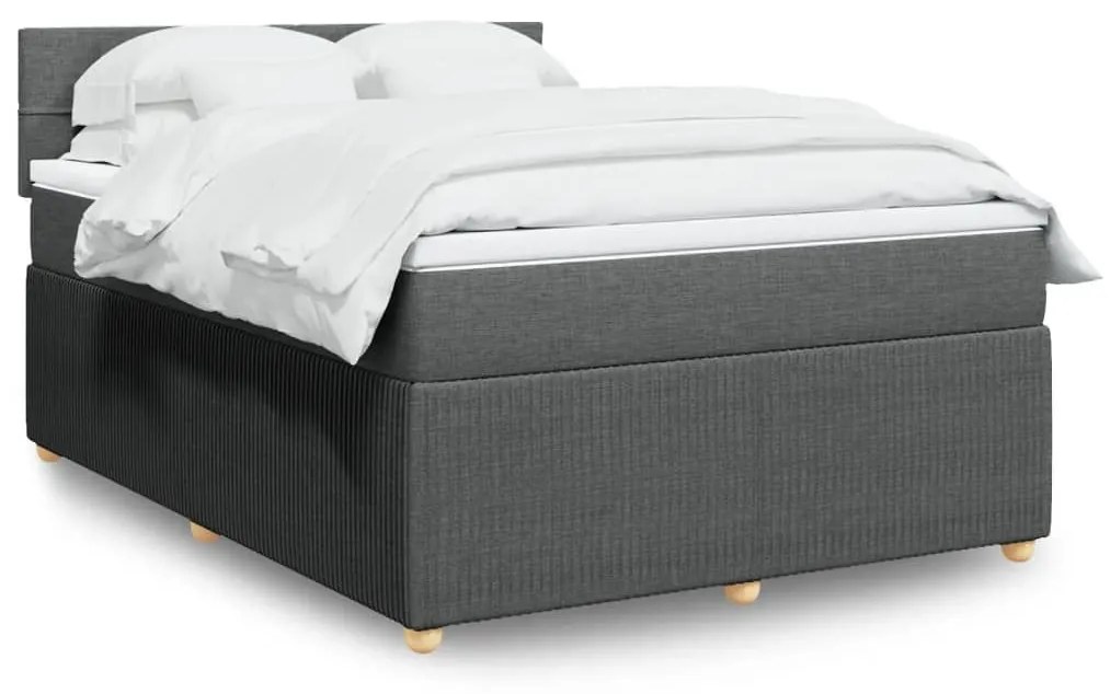 Κρεβάτι Boxspring με Στρώμα Σκούρο Γκρι 140x190 εκ. Υφασμάτινο - Γκρι