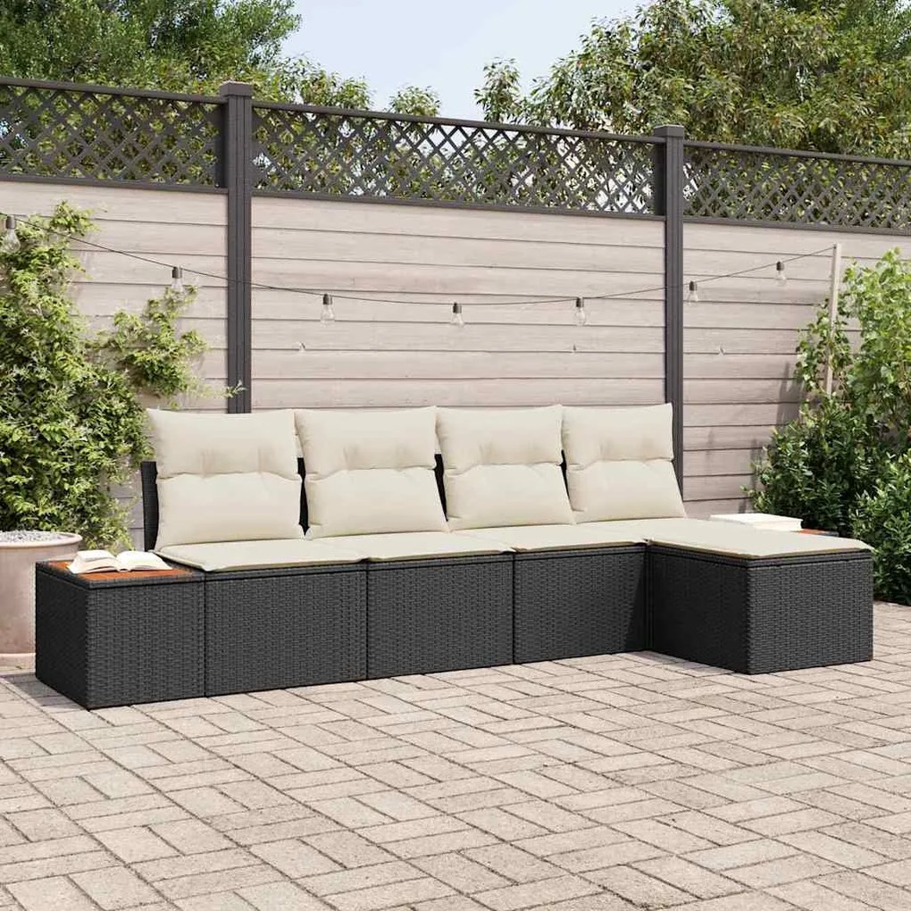 vidaXL Σετ Καναπέ Κήπου 5 pcs Μαύρο και κρεμ 184 x 62 x 85 εκ.