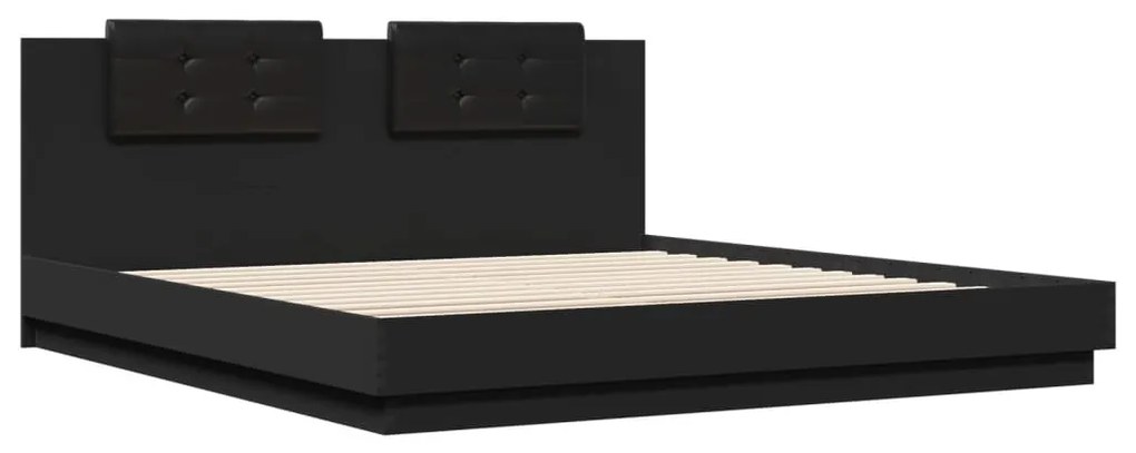 vidaXL Πλαίσιο Κρεβατιού με Κεφαλάρι και LED Μαύρο 160 x 200 εκ.