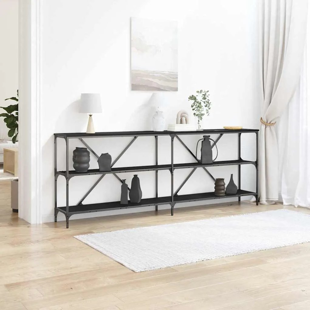 vidaXL Κονσόλα Μαύρη Δρυς 200x30x75 εκ. Κατασκευασμένο ξύλο και ατσάλι