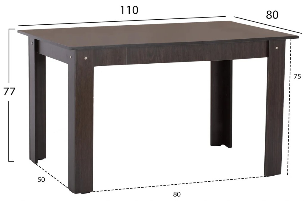 ΤΡΑΠΕΖΙ ΚΟΥΖΙΝΑΣ KELVIN 110x80x77Υεκ. WENGE HM2428.02 - HM2428.02