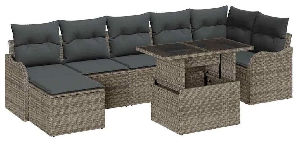 vidaXL Σετ Καναπέ Κήπου με μαξιλάρι 8 pcs Γκρι Πολυ ράταν