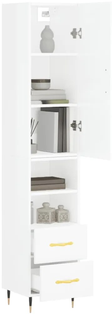 vidaXL Ντουλάπι Γυαλ. Λευκό 34,5 x 34 x 180 εκ. από Επεξεργασμένο Ξύλο