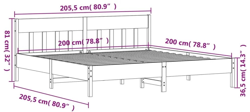 ΠΛΑΙΣΙΟ ΚΡΕΒΑΤΙΟΥ ΜΕ ΚΕΦΑΛΑΡΙ 200X200 ΕΚ ΜΑΣΙΦ ΞΥΛΟ ΠΕΥΚΟΥ 3216202