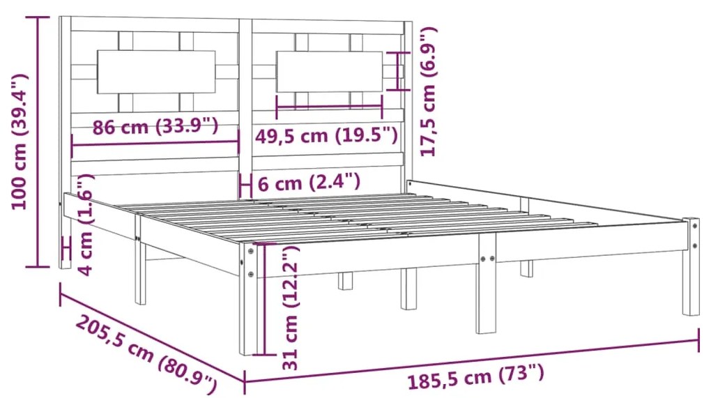 vidaXL Πλαίσιο Κρεβατιού Γκρι 180 x 200εκ Μασίφ Ξύλο Πεύκου Super King