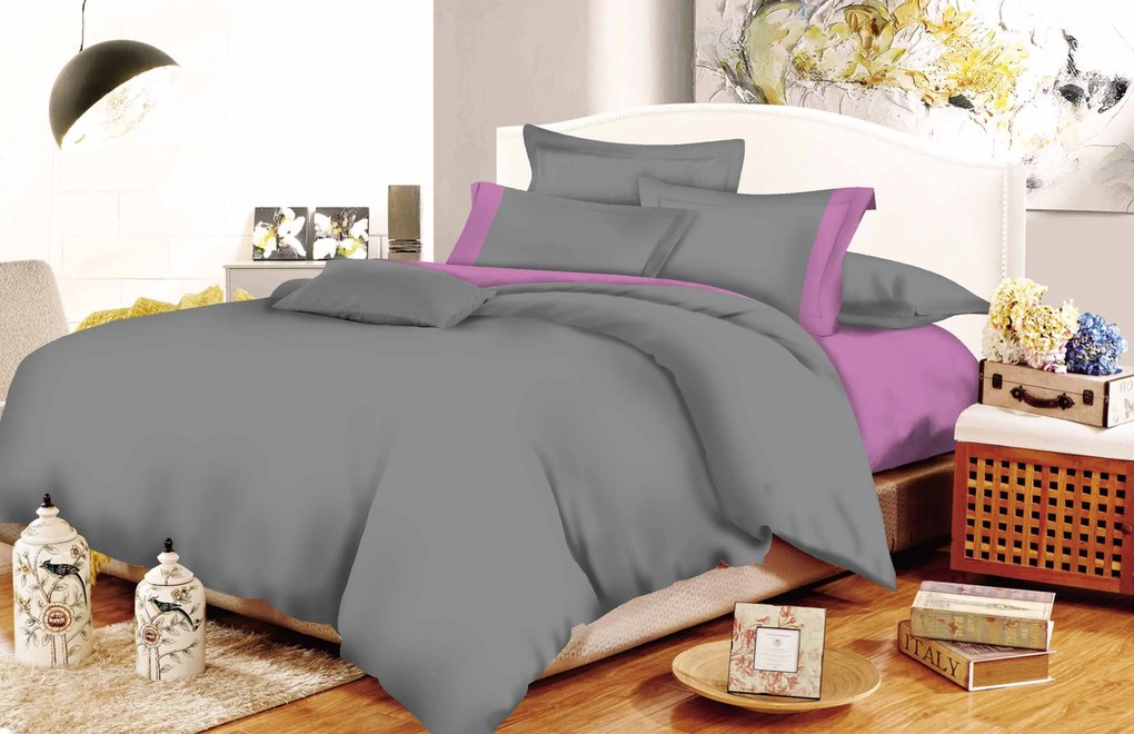 Σετ Σεντόνια Polycotton Υπέρδιπλα 220x240εκ. Με Φάσα Grey-Lilac Komvos Home 7000207-7