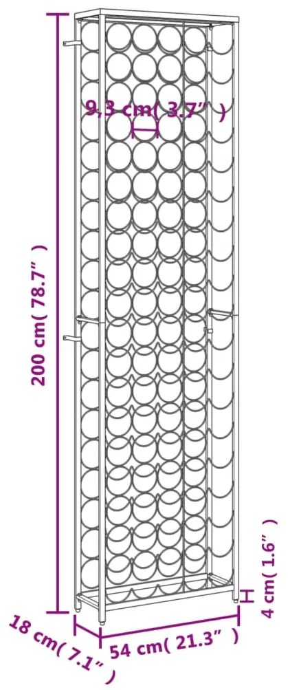 vidaXL Ραφιέρα Κρασιών 95 Μπουκ. Μαύρη 54x18x200εκ Σφυρήλατο Σίδερο