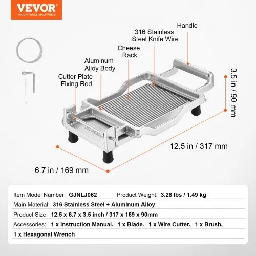 VEVOR Cheese Cutter with Wire Cheeser Butter Cutting 0.2" Thin Cheese Slicer