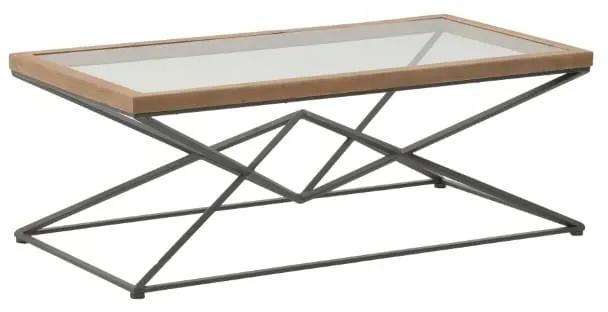 Τραπέζι σαλονιού Cena Inart μαύρο-φυσικό μέταλλο-γυαλί-ξύλο 121x61x45εκ