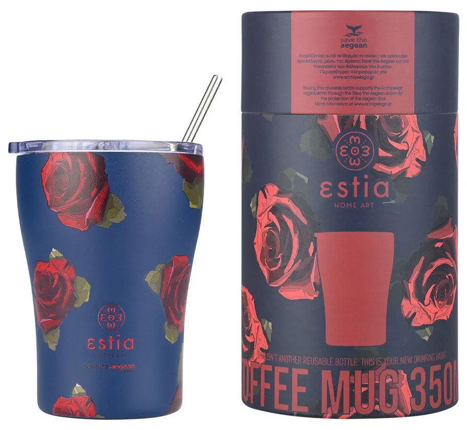 Θερμός Coffee Mug 350ml Estia Home Art Save the Aegean Electric Roses 01-22969