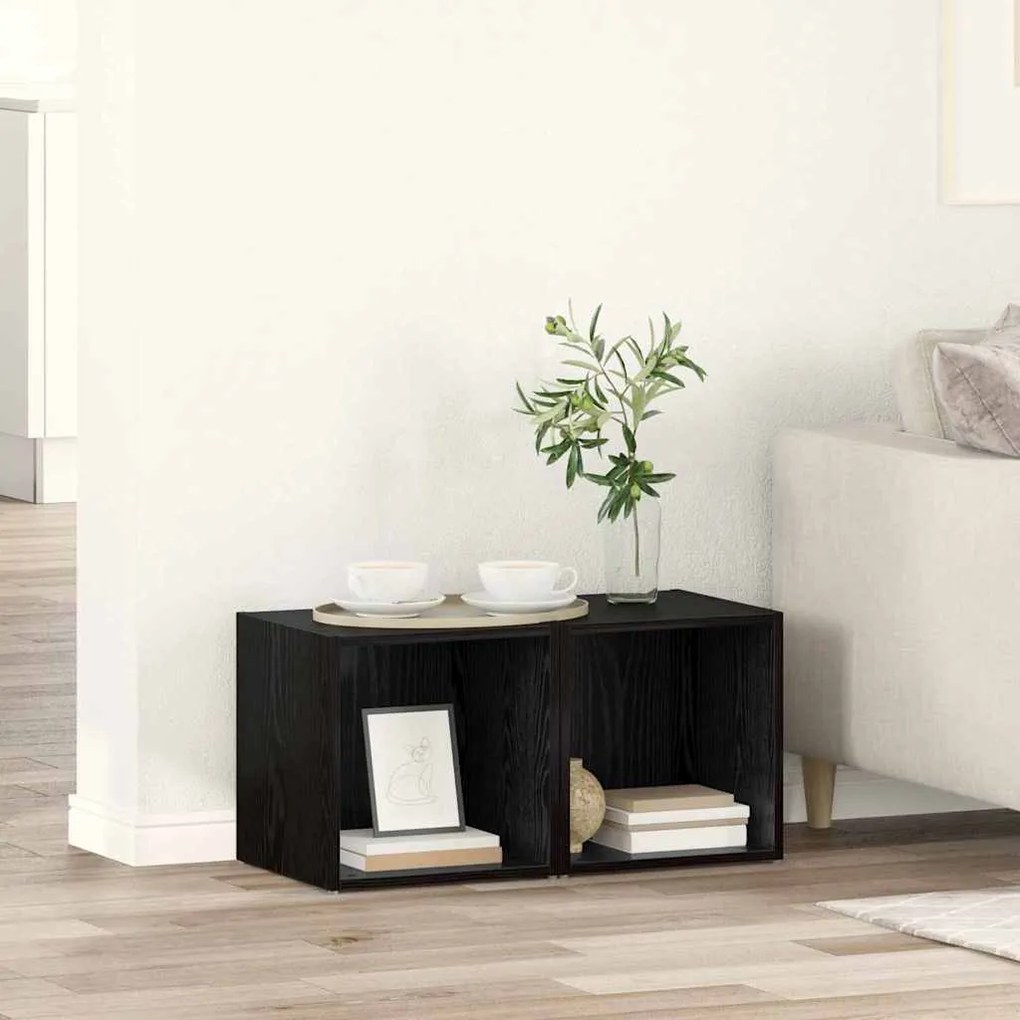 vidaXL Ντουλάπι TV 2 pcs Μαύρο 37 x 35 x 37 εκ Επεξεργασμένο ξύλο