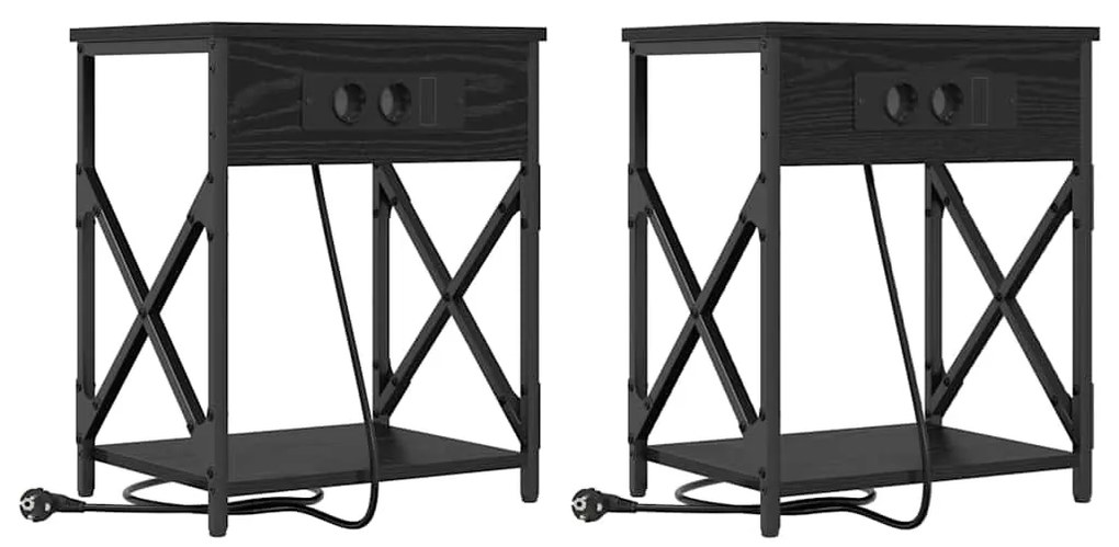 vidaXL Κομοδίνο 2 pcs Μαύρη δρυς 41 x 31 x 51 εκ. Επεξεργασμένο ξύλο