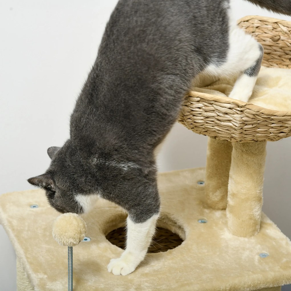 PawHut Δέντρος γάτας με σπηλιά, πλατφόρμα ύπνου, μπάλα παιχνιδιού, 45x40x74cm, Μπεζ