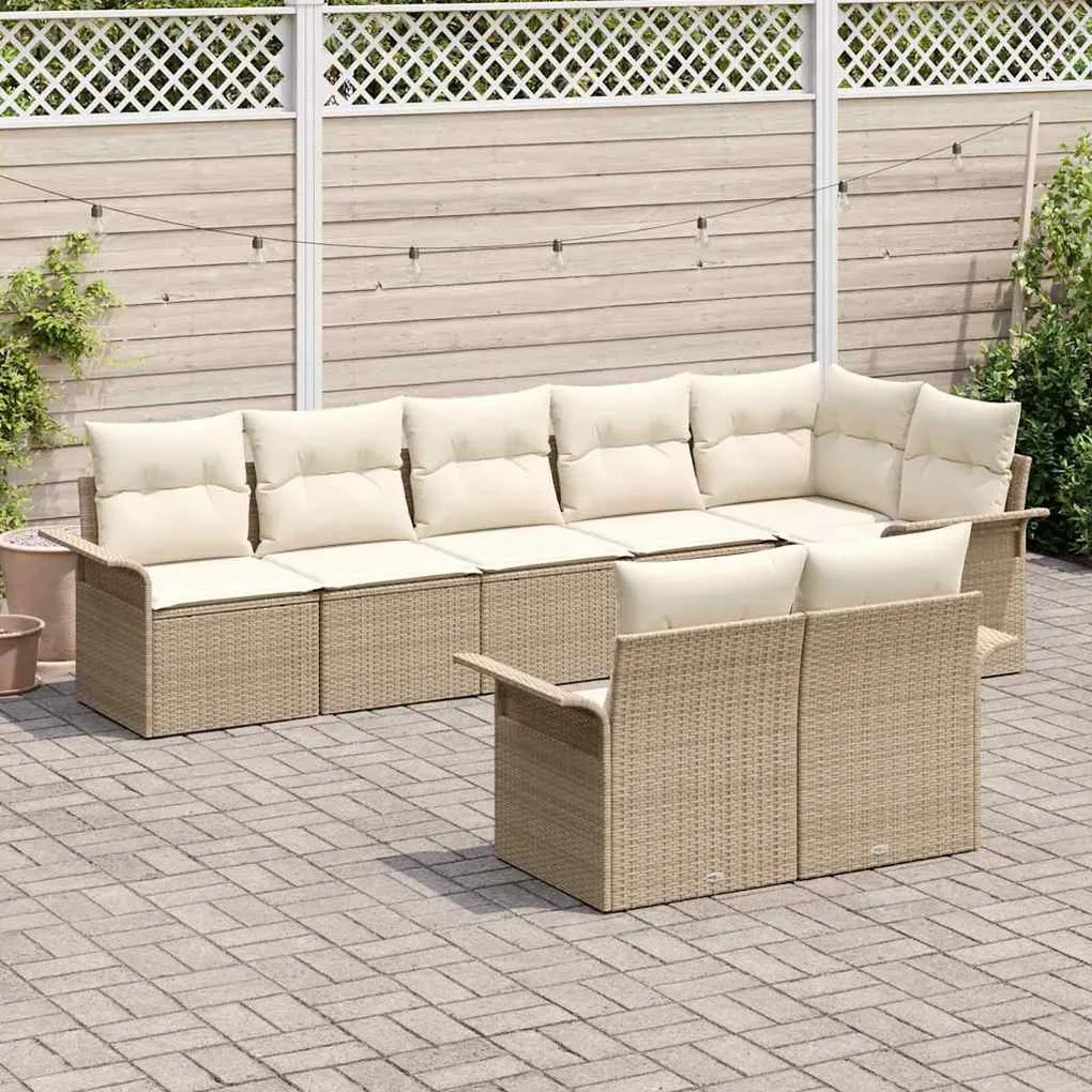 vidaXL Σετ Καναπέ Κήπου με μαξιλάρι 8 pcs Μπεζ Πολυ ράταν