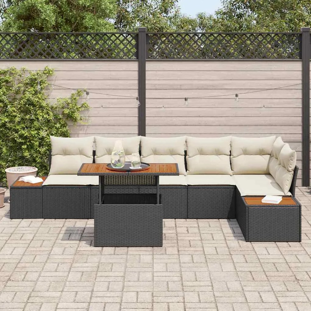 vidaXL Σέτ φαγητού για κήπο 7 pcs Μαύρο, Μπεζ 100 x 55 x 73 εκ