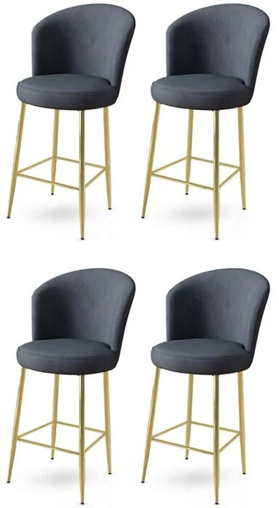 Σκαμπό Μπαρ Fora Babyface (Σετ 4Τμχ) 240CHR1151 46x40x107cm Anthracite-Gold Μέταλλο,Ύφασμα