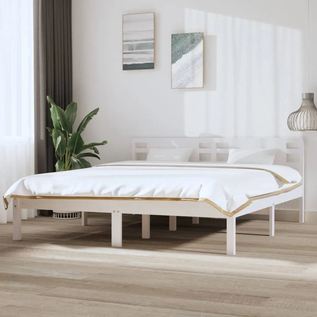 vidaXL Πλαίσιο Κρεβατιού Λευκό 180 x 200 εκ. Μασίφ Ξύλο Super King