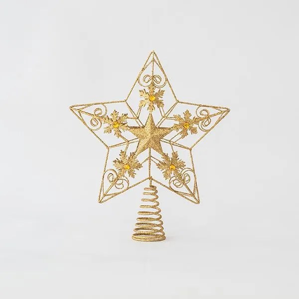 Eurolamp Κορυφή Δέντρου Αστέρι Με Σχέδια Και Glitter 30x25cm Χρυσαφί 600-44924