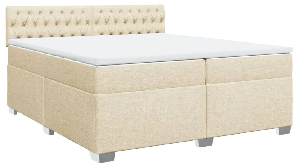 vidaXL Κρεβάτι Boxspring με Στρώμα Κρεμ 200x200 εκ. Υφασμάτινο