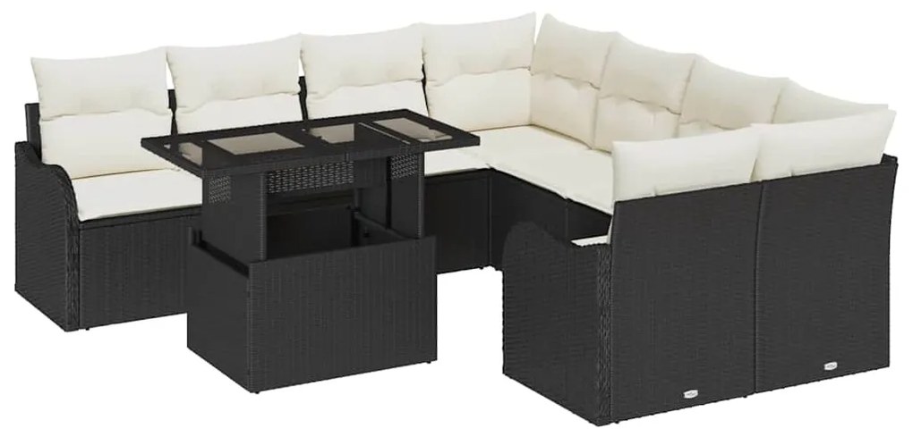 vidaXL Σετ Καναπέ Κήπου με μαξιλάρι 9 pcs Μαύρο Πολυ ράταν
