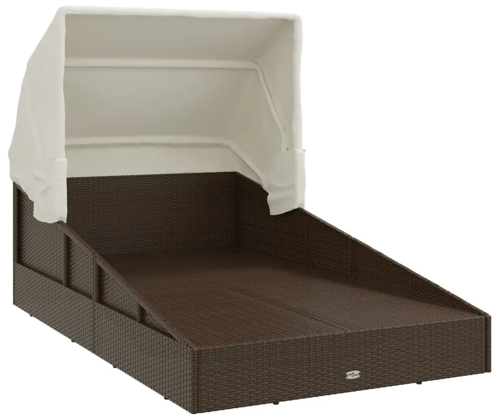 vidaXL Ξαπλώστρα με Πτυσσόμενη Οροφή Καφέ 200x114x128 εκ. Συνθ. Ρατάν