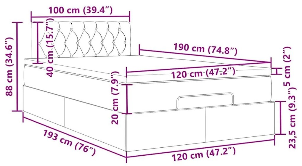 Οθωμανικό κρεβάτι με στρώμα σκούρο γκρι 120x190 cm Velvet - Γκρι