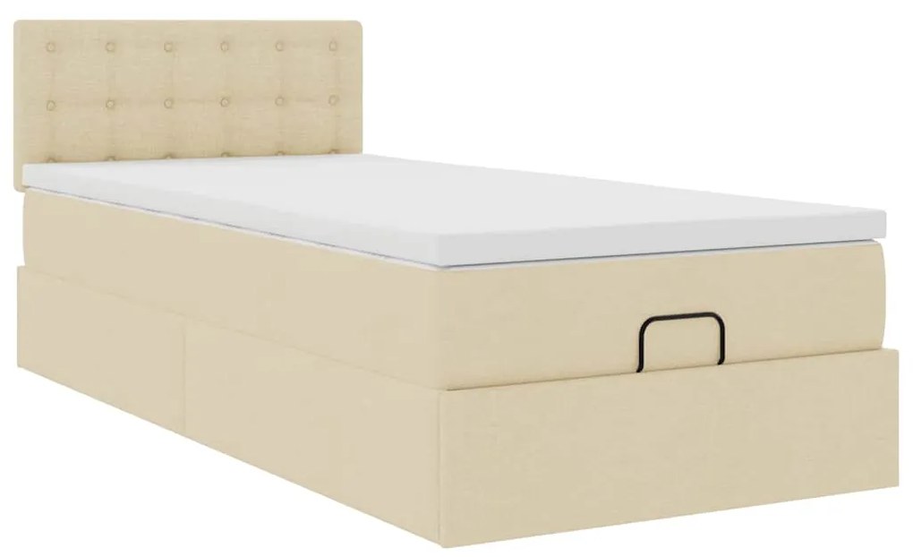 vidaXL Οθωμανικό κρεβάτι με στρώμα Cream 90x200cm ύφασμα