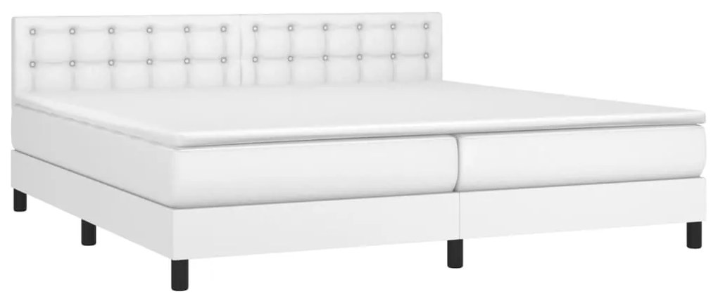 Κρεβάτι Boxspring με Στρώμα &amp; LED Λευκό 200x200 εκ. Συνθ. Δέρμα - Λευκό