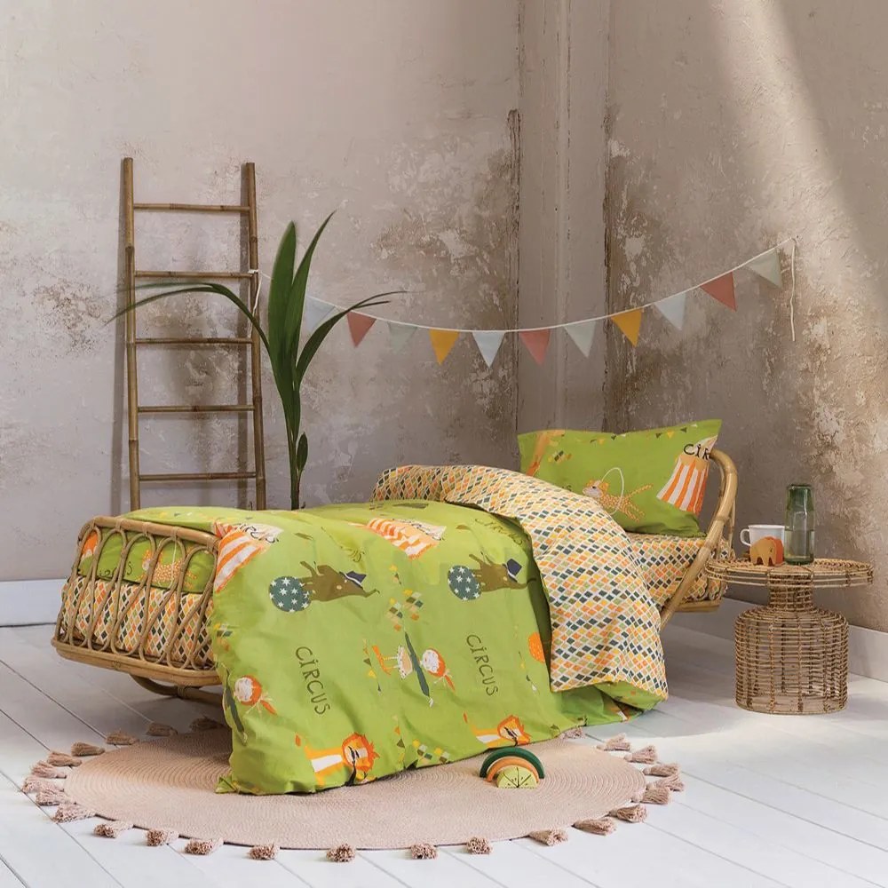 Παπλωματοθήκη Παιδική Circus (Σετ 2τμχ) Green-Orange Nima Single 160x240cm 100% Βαμβάκι