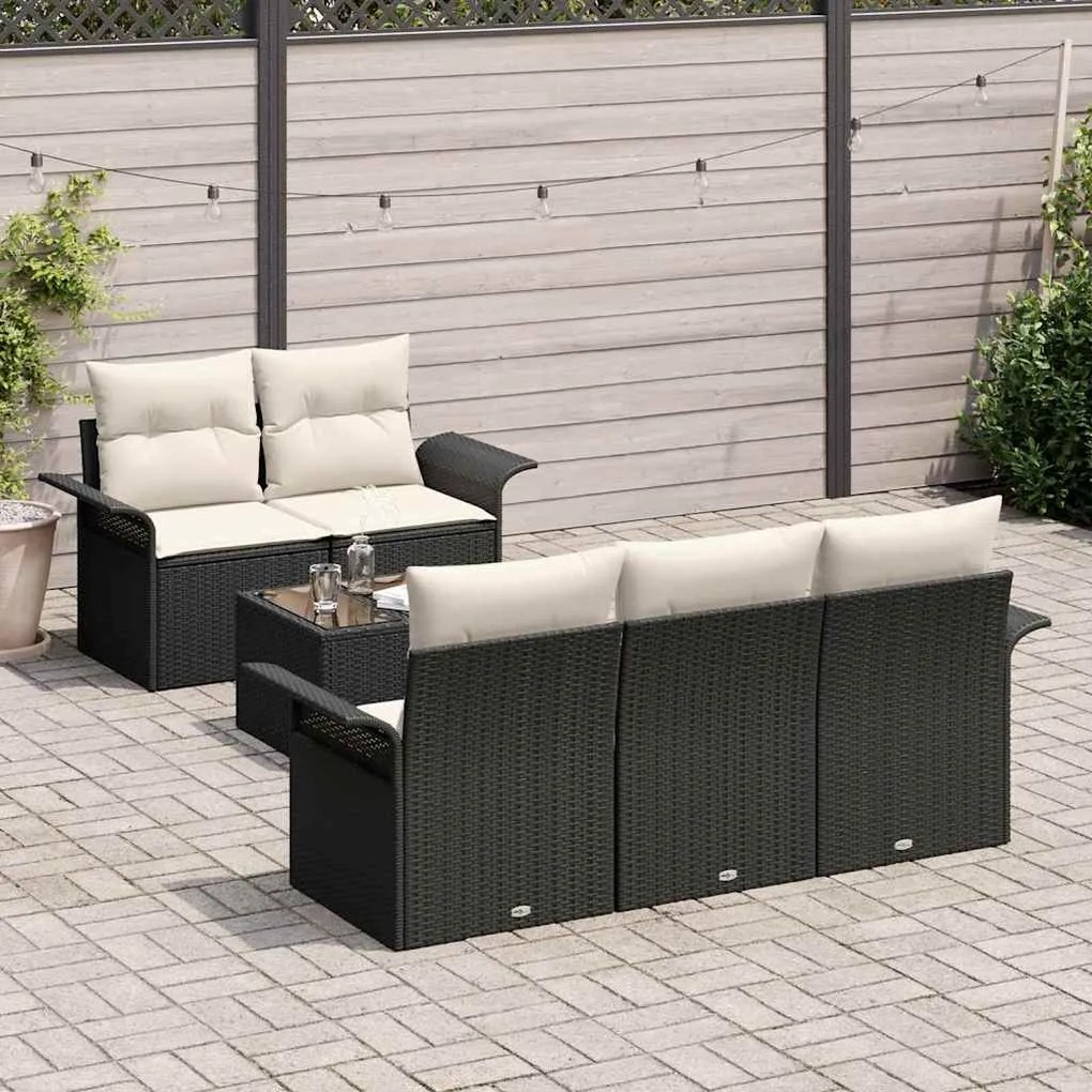 vidaXL Σετ Καναπέ Κήπου με μαξιλάρι 6 pcs Μαύρο, Κρέμα 55 x 55 x 37 εκ