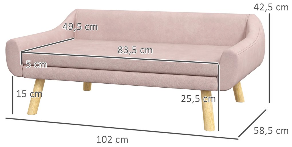 PawHut Καναπές για Κατοικίδια, Σκανδιναβικός Σχεδιασμός, Αφαιρούμενο Μαξιλάρι, Όψη Βελούδου, 102 cm x 58,5 cm x 42,5 cm, Ροζ + Φυσικό