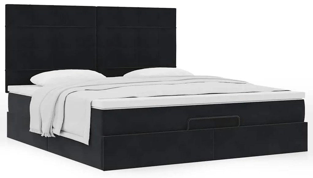 vidaXL Οθωμανικό κρεβάτι με στρώματα Μαύρο 160x200cm Velvet