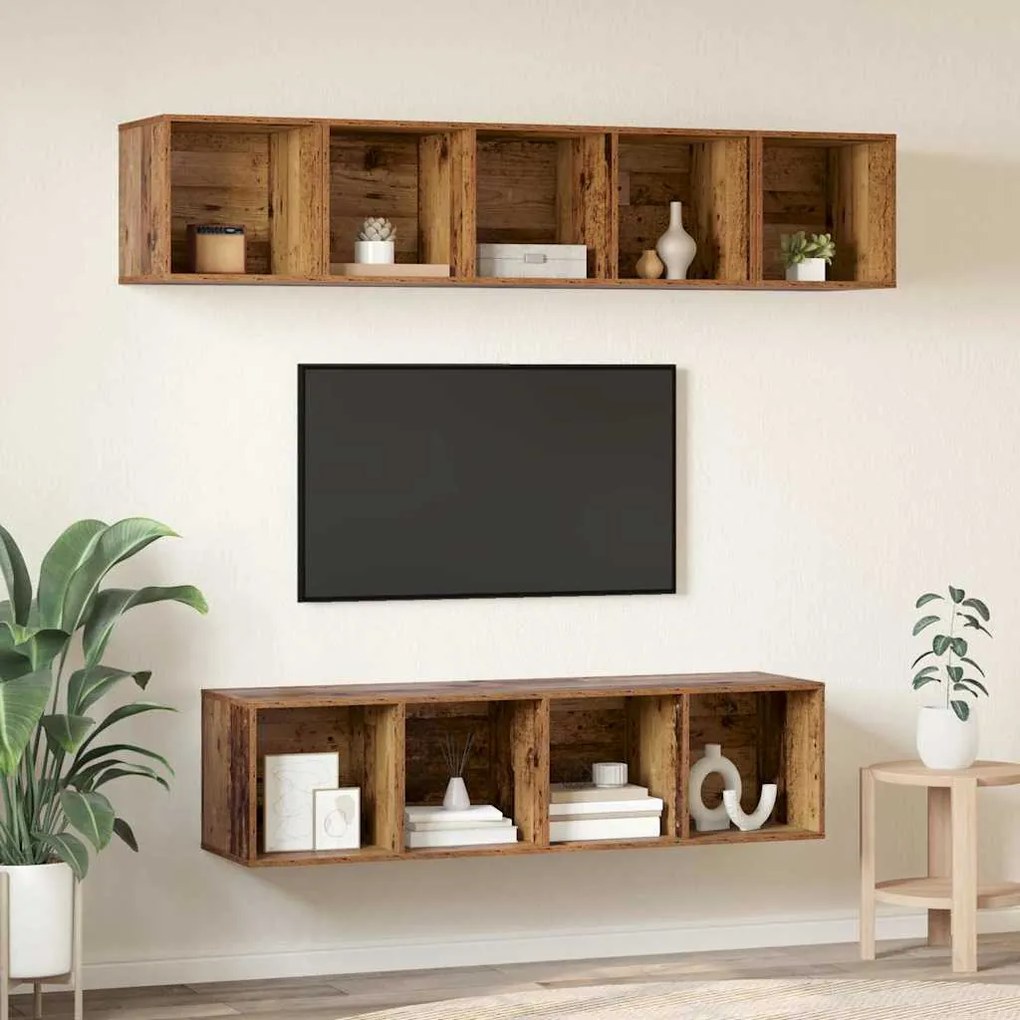 vidaXL Σετ επίπλου τηλεόρασης 4 pcs Παλαιό ξύλο 37 x 37 x 142.5 εκ