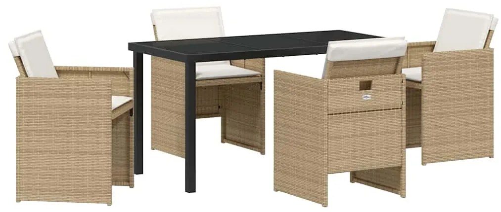 vidaXL Σέτ φαγητού για κήπο με μαξιλάρι 5 pcs Μπεζ συνθετικό ρατάν