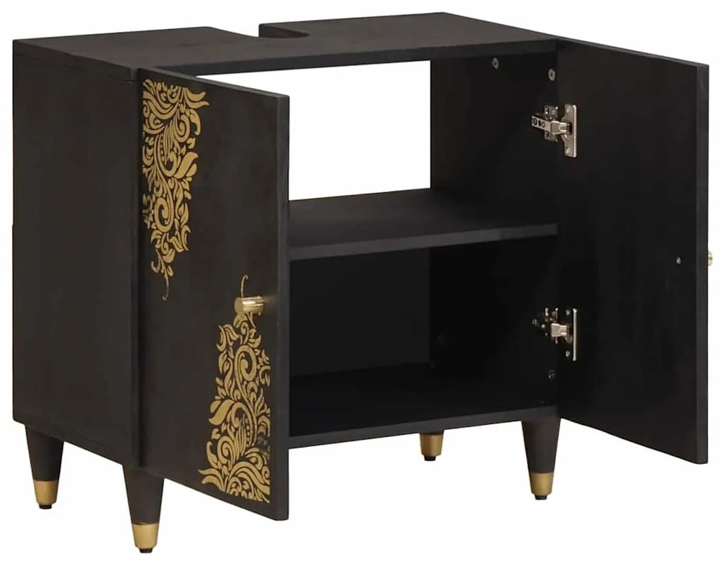 vidaXL Ντουλάπι νιπτήρα Μαύρο 62 x 33 x 58 εκ. Στερεό ξύλο μάνγκο