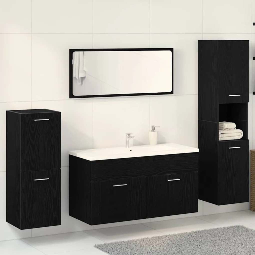 vidaXL Σετ Επίπλων Μπάνιου Επιτοίχιο 4 pcs Μαύρη Οξυά 30 x 30 x 130 εκ