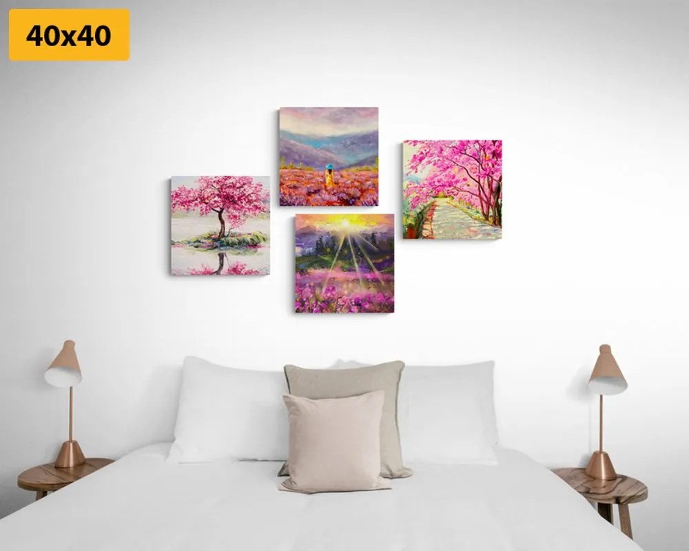 Σετ εικόνων όμορφη απομίμηση ελαιογραφίας σε ροζ - 4x 60x60