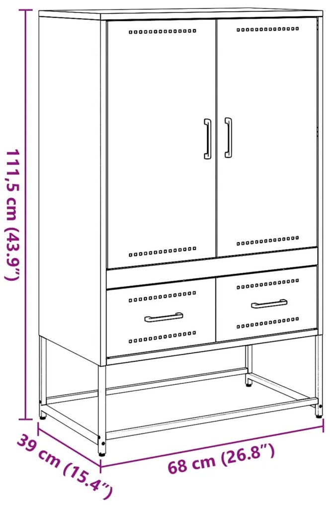 Ντουλάπι Μαύρο 68x39x111,5 εκ. από Χάλυβα - Μαύρο