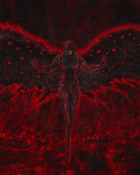 Εικονογράφηση The woman with wings, dark fantasy illustration, Andrii Kysliak