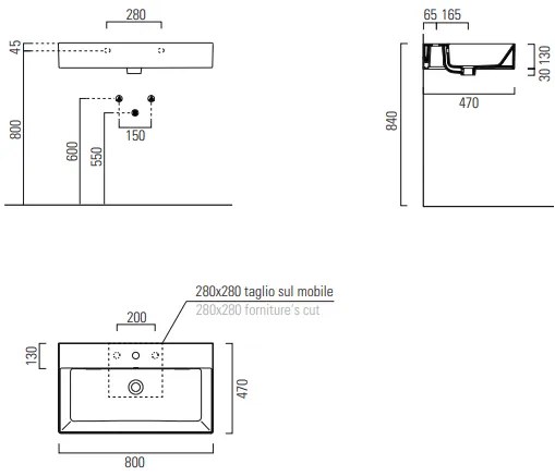 Νιπτήρας Gsi Kube X-80 x 47 x 13