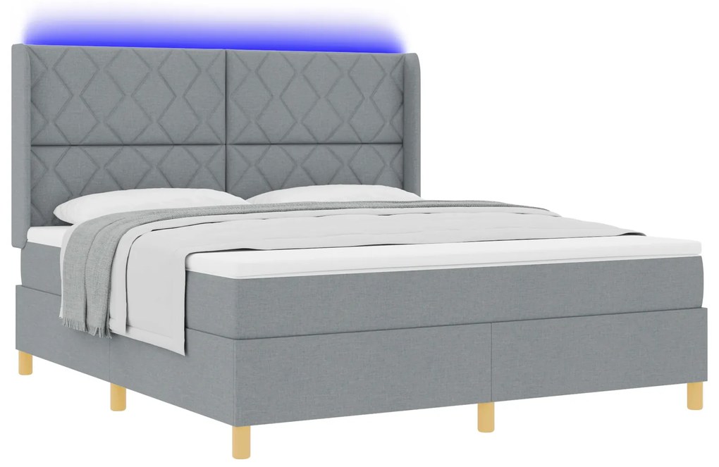 vidaXL Κρεβάτι Box Spring με Στρώμα & Φωτισμό LED Γκρι 180x200 εκ Υφάσματος